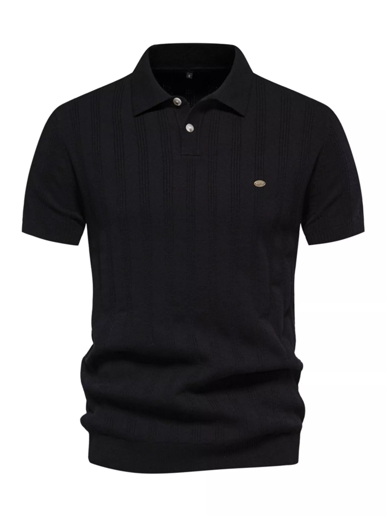 Men's khaki short sleeve knit polo shirt by Trendsi, featuring a classic collar and textured fabric.