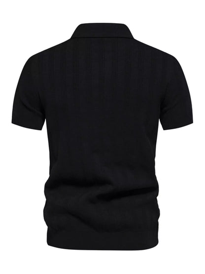 Men's short sleeve knit polo in khaki from Trendsi, featuring a classic collar and button-up front, casual and stylish for everyday wear.