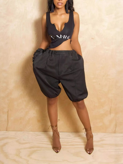 Khaki high waist shorts with pleated detail from Trendsi, showcasing a stylish, tailored fit and modern design.