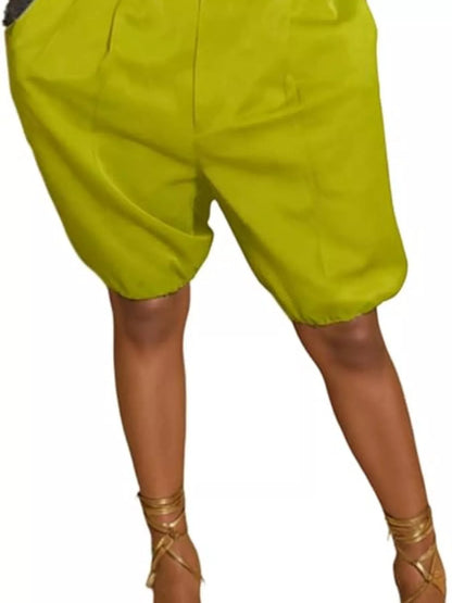 High waist shorts with pleated details from Trendsi, featuring a stylish design and comfortable fit.