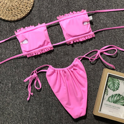 Frill Trim Ruched Bikini Set - Redemption By Ashley North