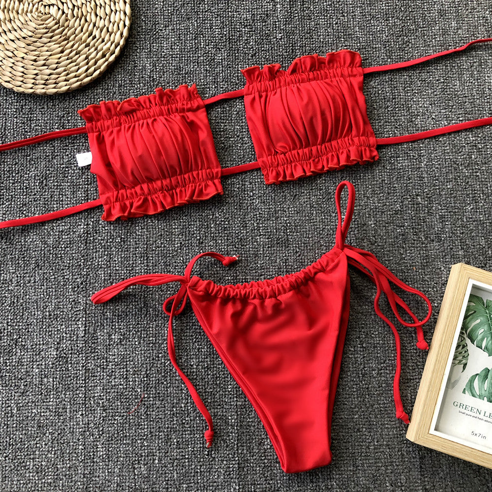 Frill Trim Ruched Bikini Set - Redemption By Ashley North