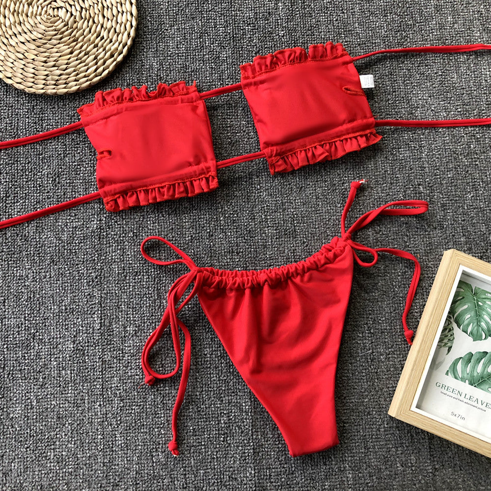 Frill Trim Ruched Bikini Set - Redemption By Ashley North