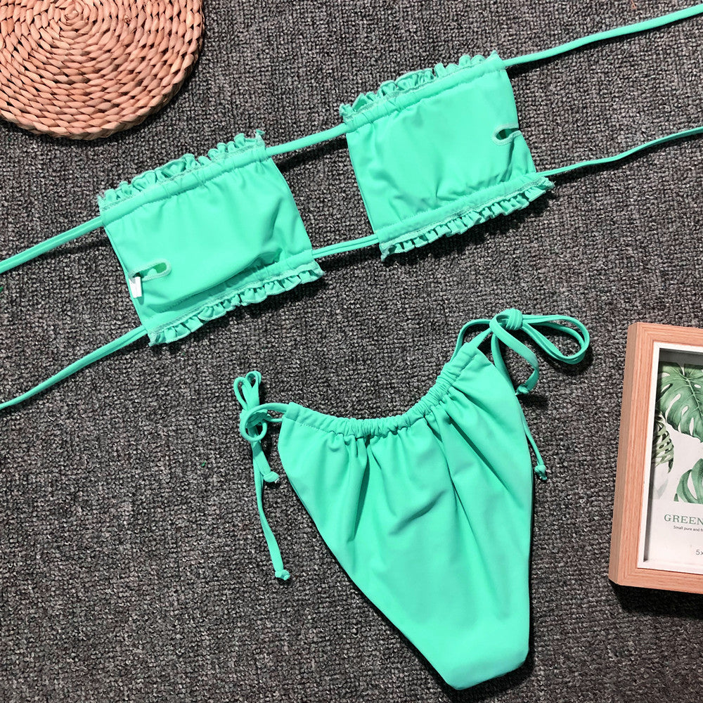 Frill Trim Ruched Bikini Set - Redemption By Ashley North