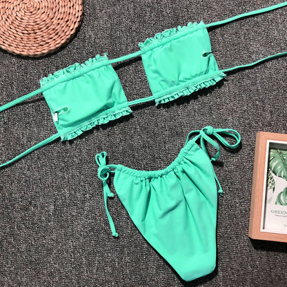 Frill Trim Ruched Bikini Set - Redemption By Ashley North