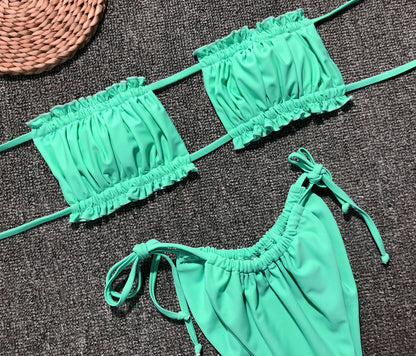 Frill Trim Ruched Bikini Set - Redemption By Ashley North