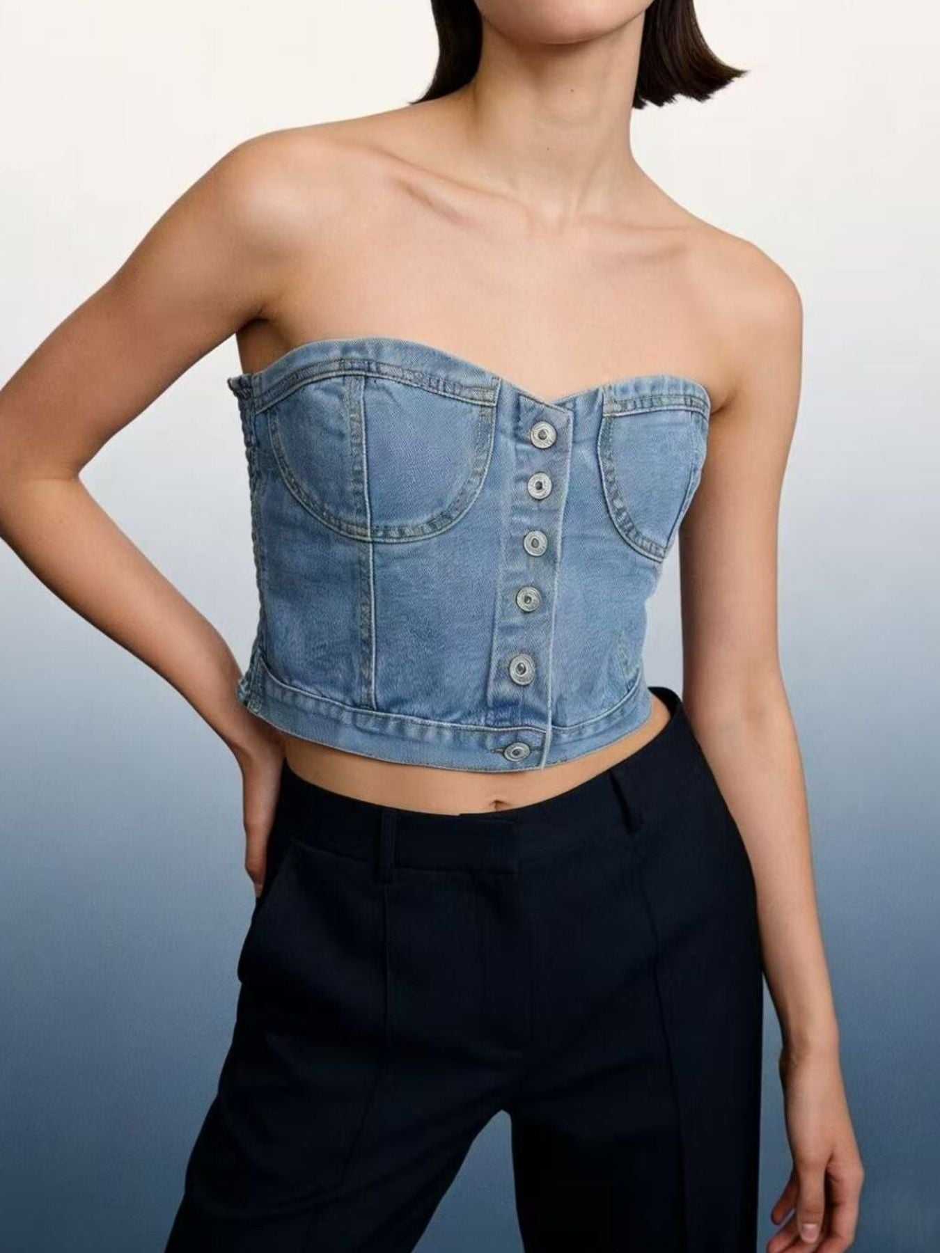 Button-Front Denim Tube Top - Redemption By Ashley North