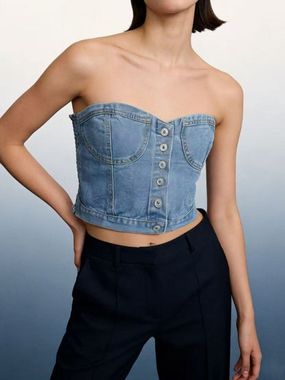 Button-Front Denim Tube Top - Redemption By Ashley North