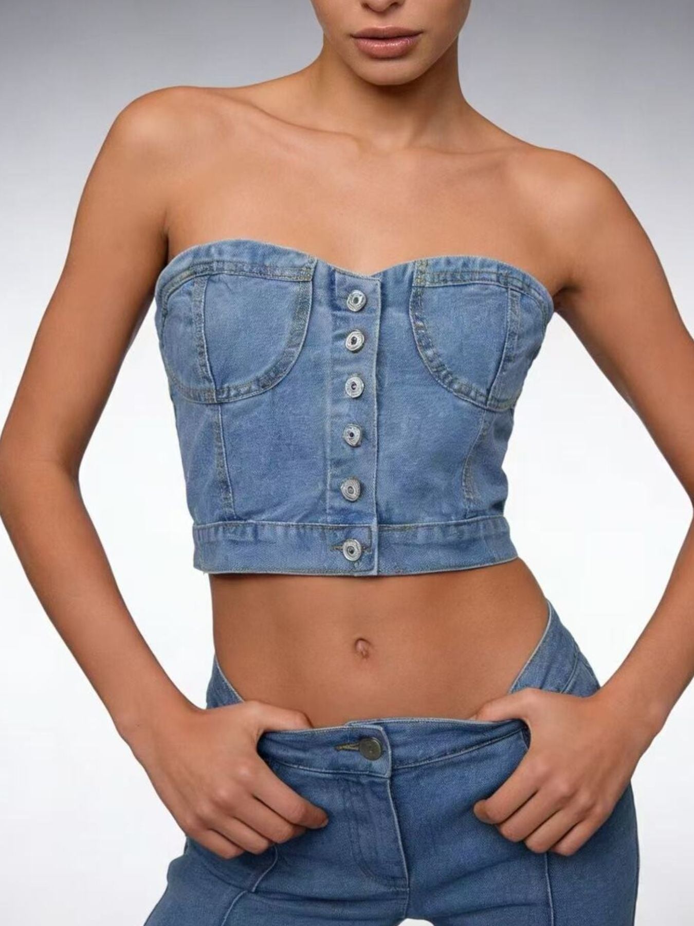 Button-Front Denim Tube Top - Redemption By Ashley North