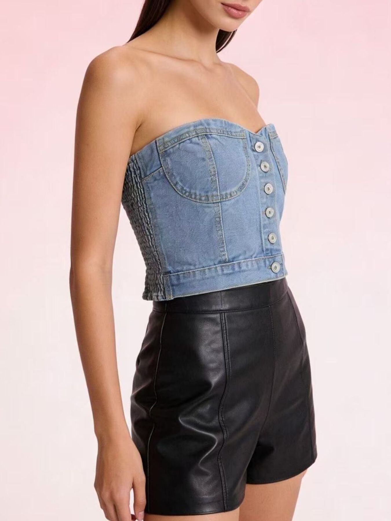 Button-Front Denim Tube Top - Redemption By Ashley North