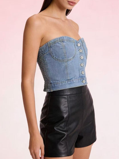 Button-Front Denim Tube Top - Redemption By Ashley North