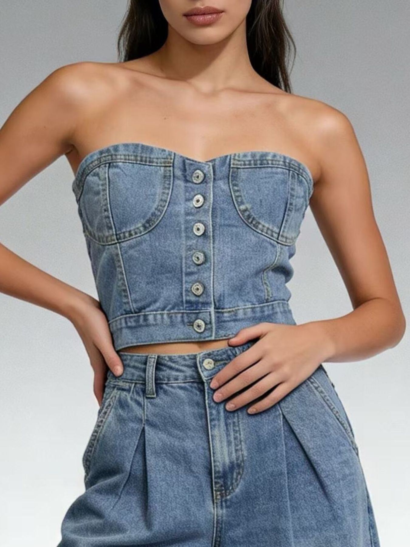 Button-Front Denim Tube Top - Redemption By Ashley North