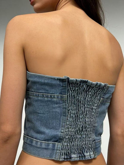 Button-Front Denim Tube Top - Redemption By Ashley North