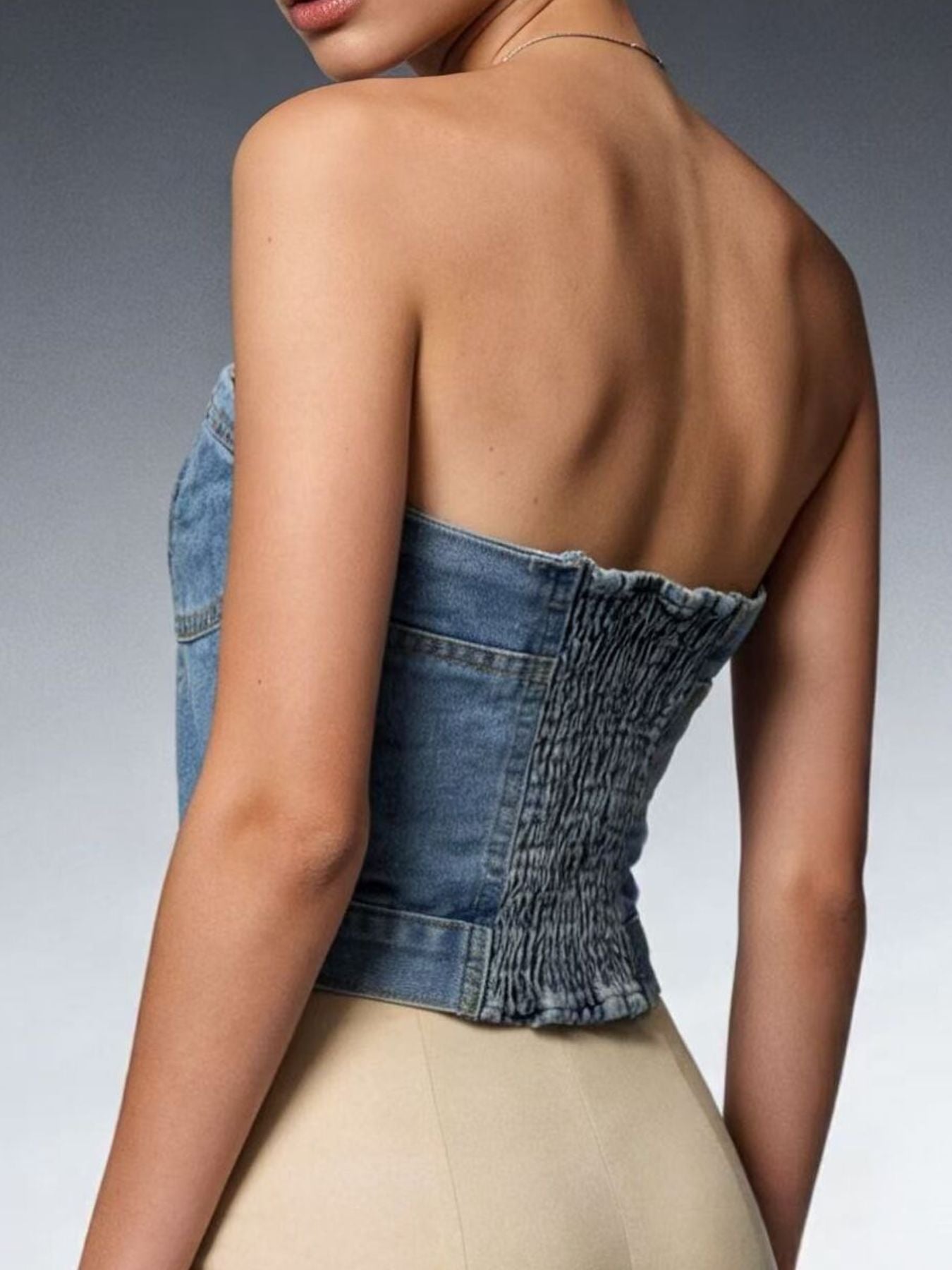 Button-Front Denim Tube Top - Redemption By Ashley North