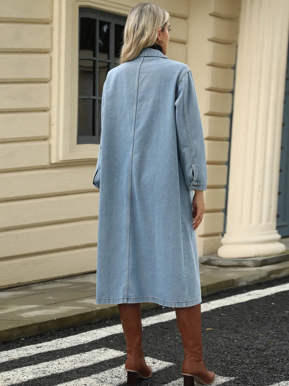 Pocketed Button Down Collared Neck Denim Jacket - Redemption By Ashley North