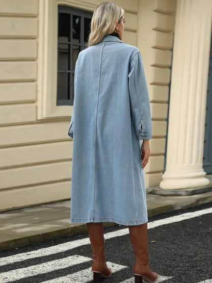 Pocketed Button Down Collared Neck Denim Jacket - Redemption By Ashley North