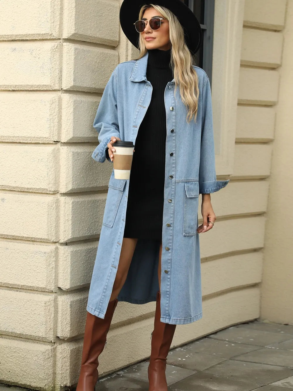Pocketed Button Down Collared Neck Denim Jacket - Redemption By Ashley North