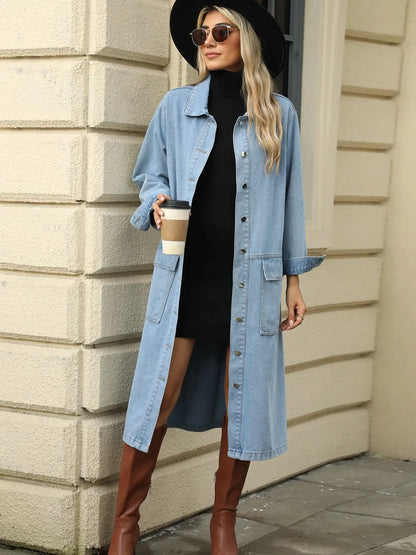 Pocketed Button Down Collared Neck Denim Jacket - Redemption By Ashley North