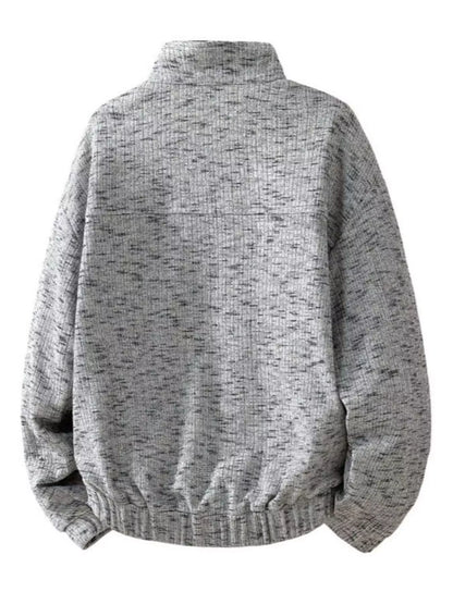 Light gray men's plus size textured sweatshirt with stand collar and kangaroo pocket by Trendsi, showing the front view.
