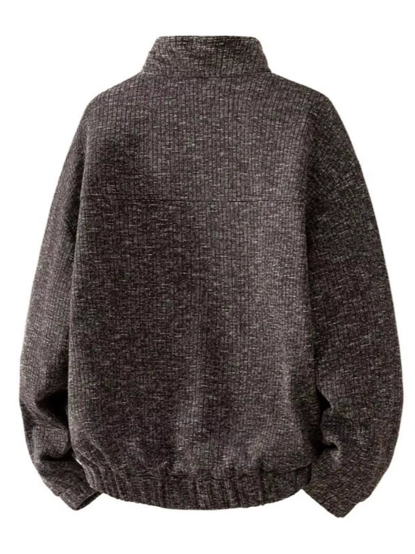 Light gray men's plus size textured sweatshirt with stand collar and kangaroo pocket by Trendsi