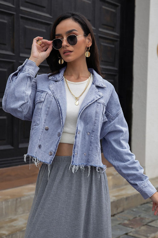 Lapel Collar Long Sleeve Denim Jacket - Redemption By Ashley North