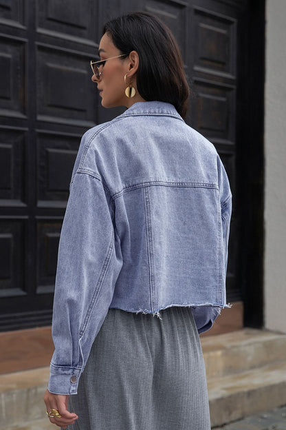 Lapel Collar Long Sleeve Denim Jacket - Redemption By Ashley North