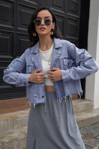 Lapel Collar Long Sleeve Denim Jacket - Redemption By Ashley North