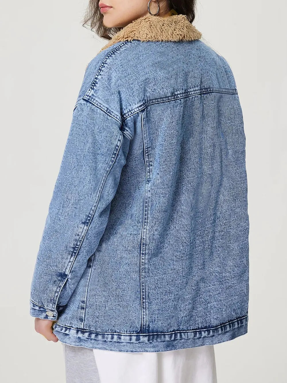 Button Up Collared Neck Plush Denim Jacket - Redemption By Ashley North