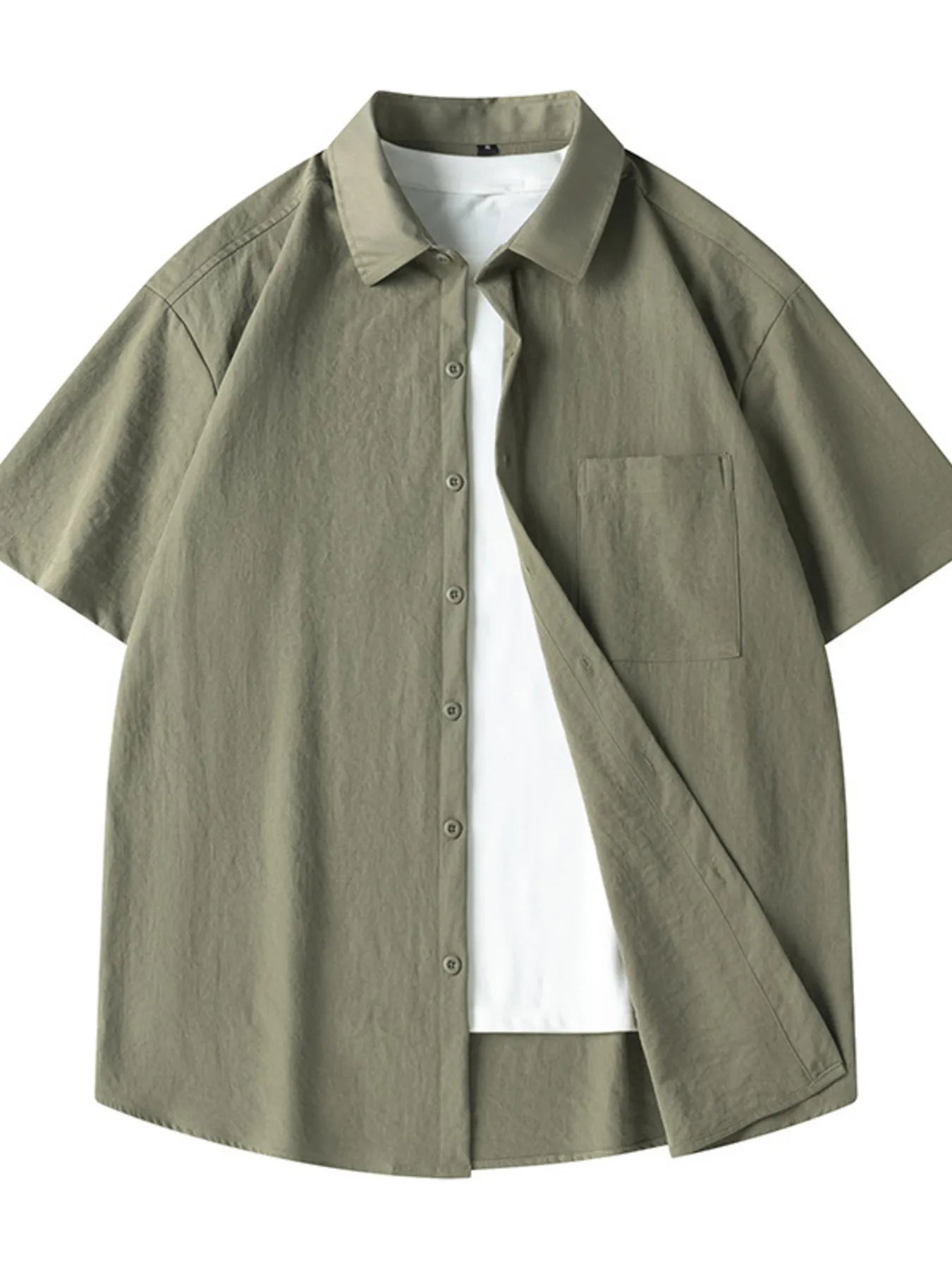Light yellow men's plus size casual short sleeve shirt by Trendsi, loose fit and comfortable for everyday wear.