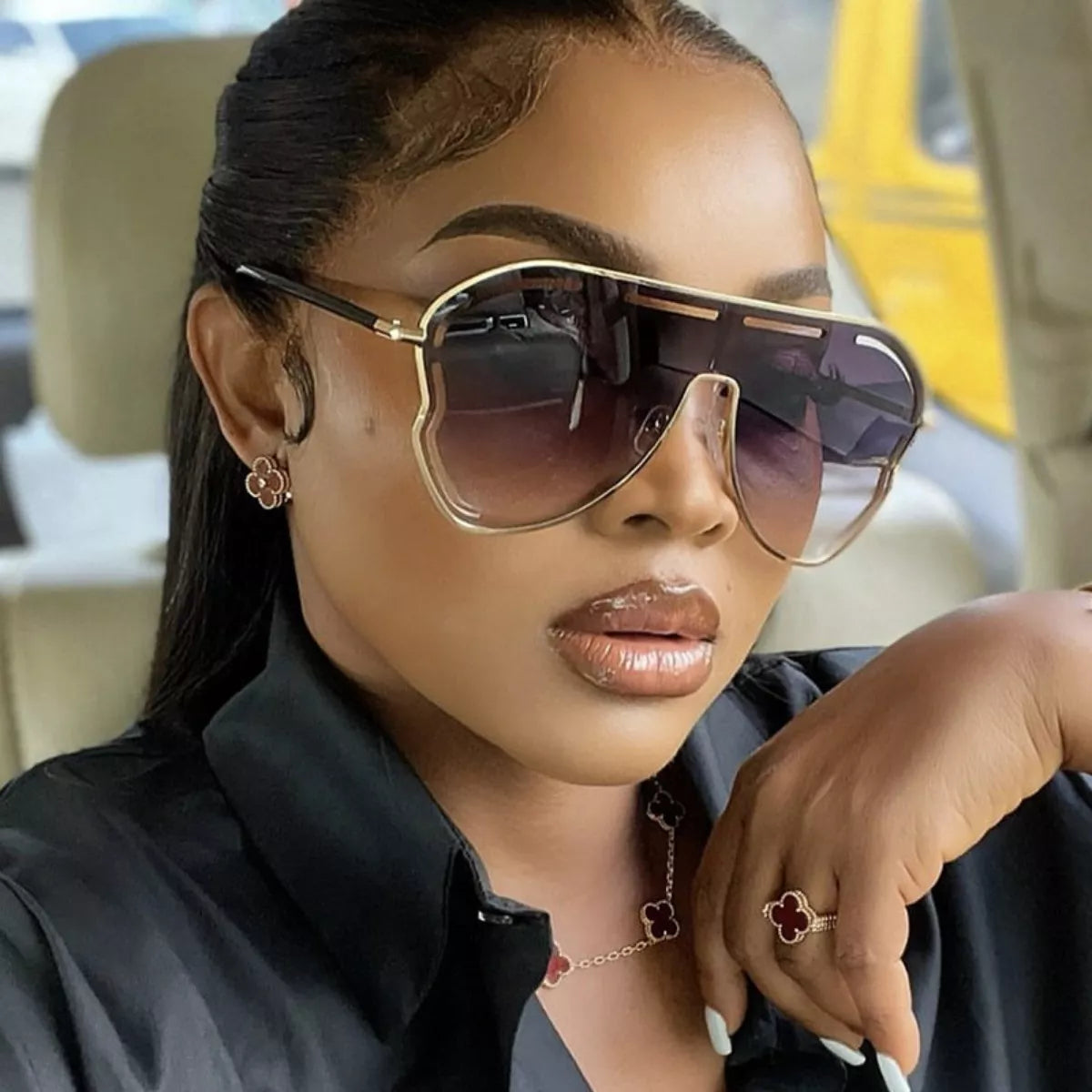Trendsi oversized aviator gradient sunglasses with mauve tinted lenses and large metal frame for a stylish, bold look.