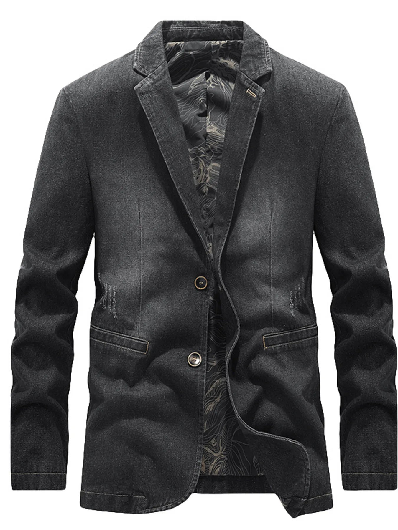 Men's plus size slim fit denim blazer with long sleeves, stylish men's fashion jacket by Trendsi.