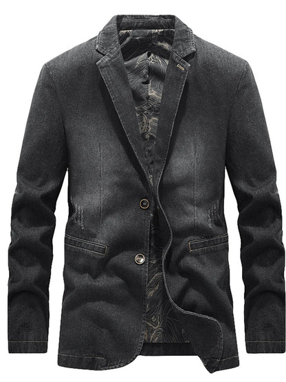 Men's plus size slim fit denim blazer with long sleeves, stylish men's fashion jacket by Trendsi.