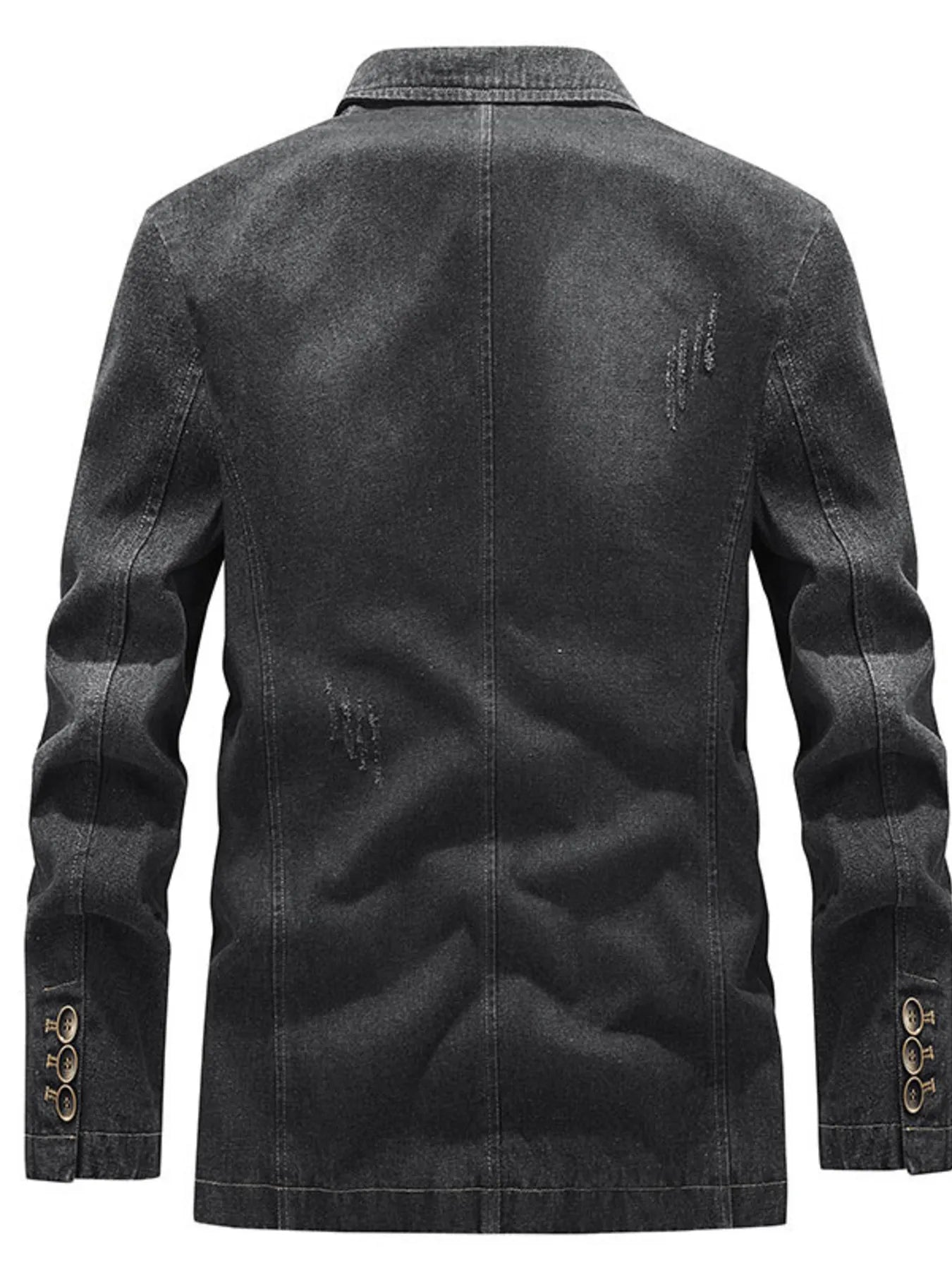 Plus size men's slim fit denim blazer with long sleeves, featuring a stylish and modern design.