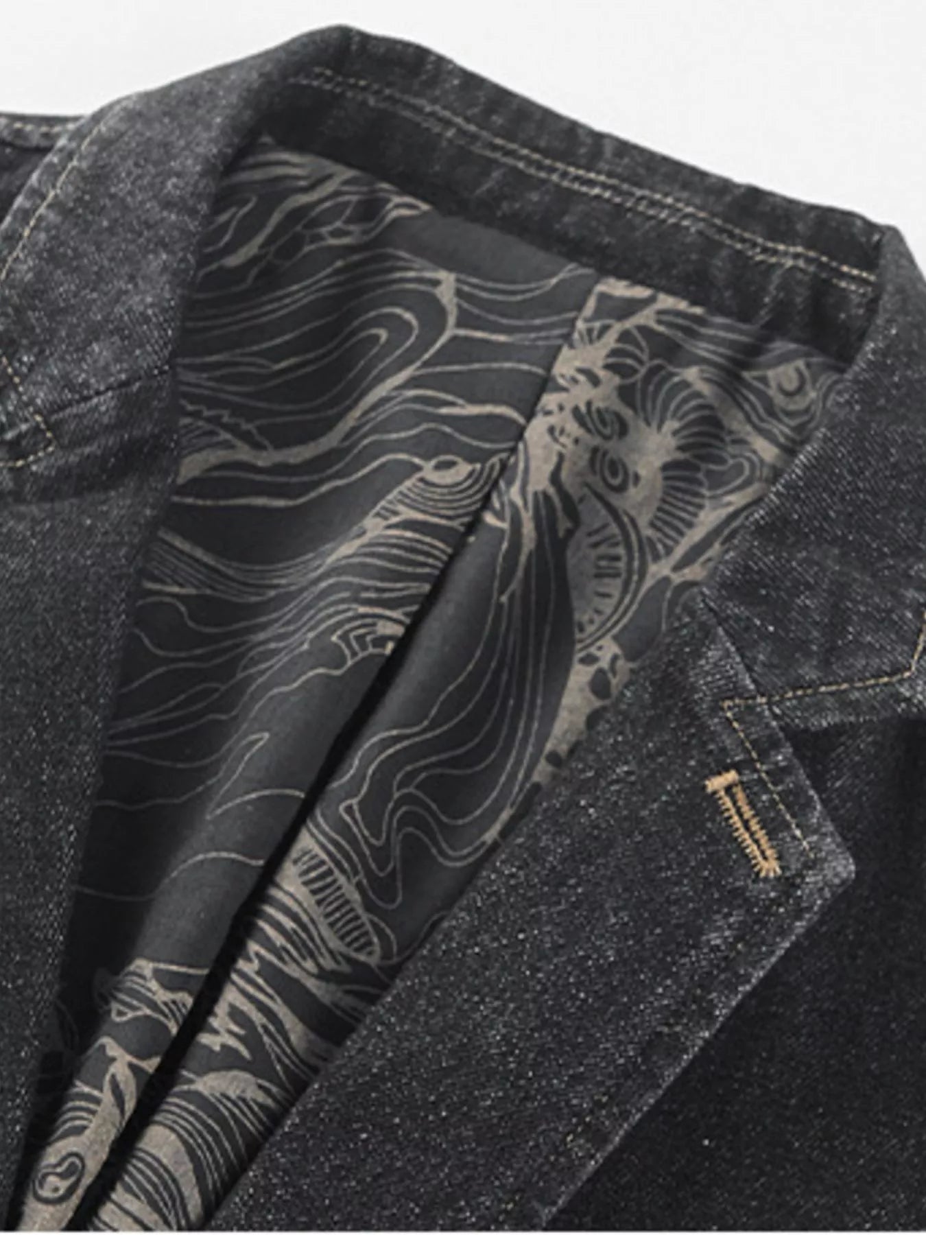 Men's plus size slim fit long sleeve denim blazer by Trendsi, shown in a medium size with classic denim styling.