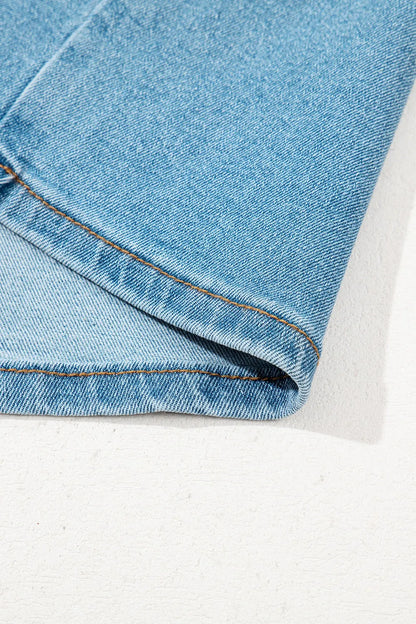 Acid wash high waist denim skirt with bowknot details from Trendsi, featuring a stylish and trendy design.