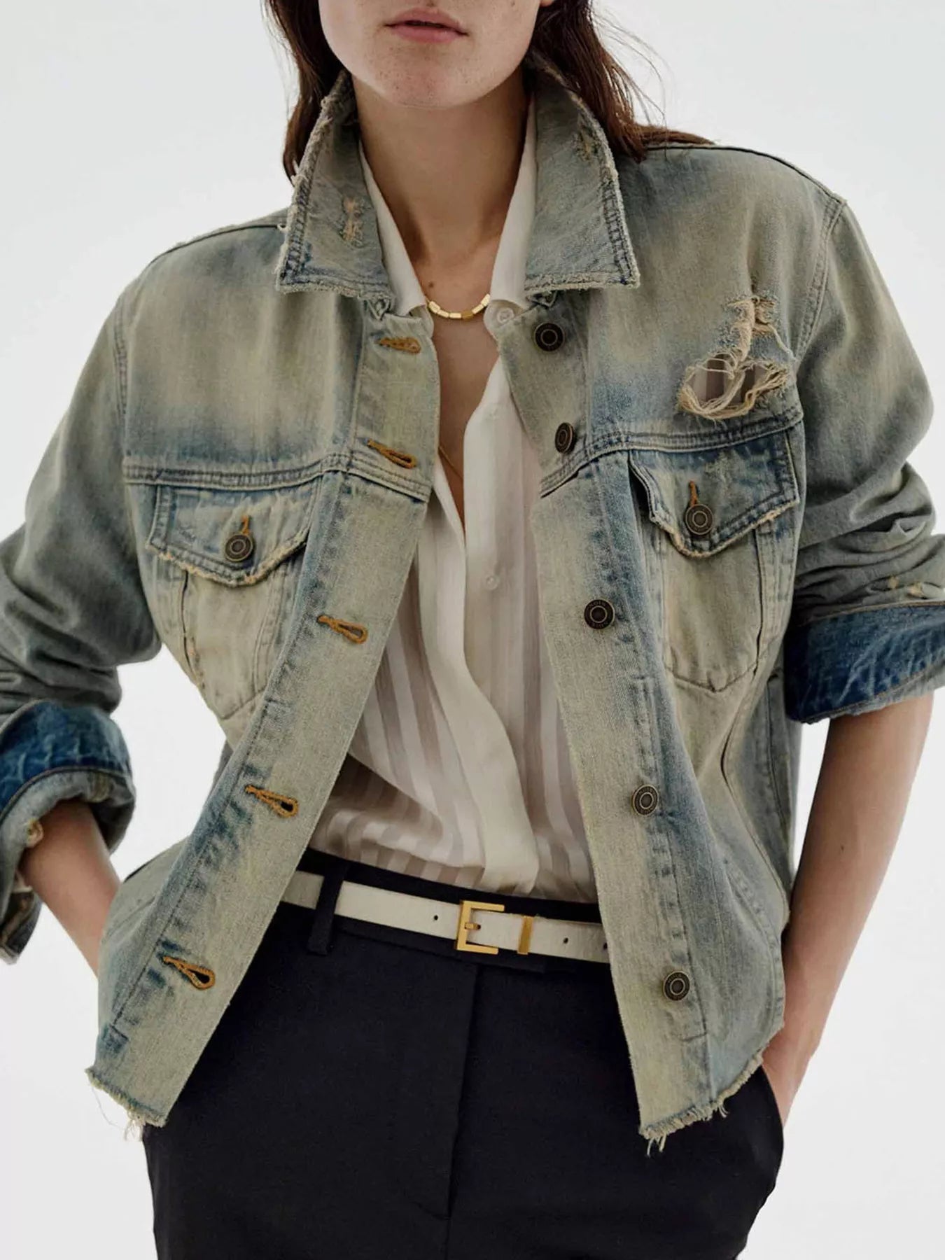 Distressed Wash Button Up Denim Jacket - Redemption By Ashley North