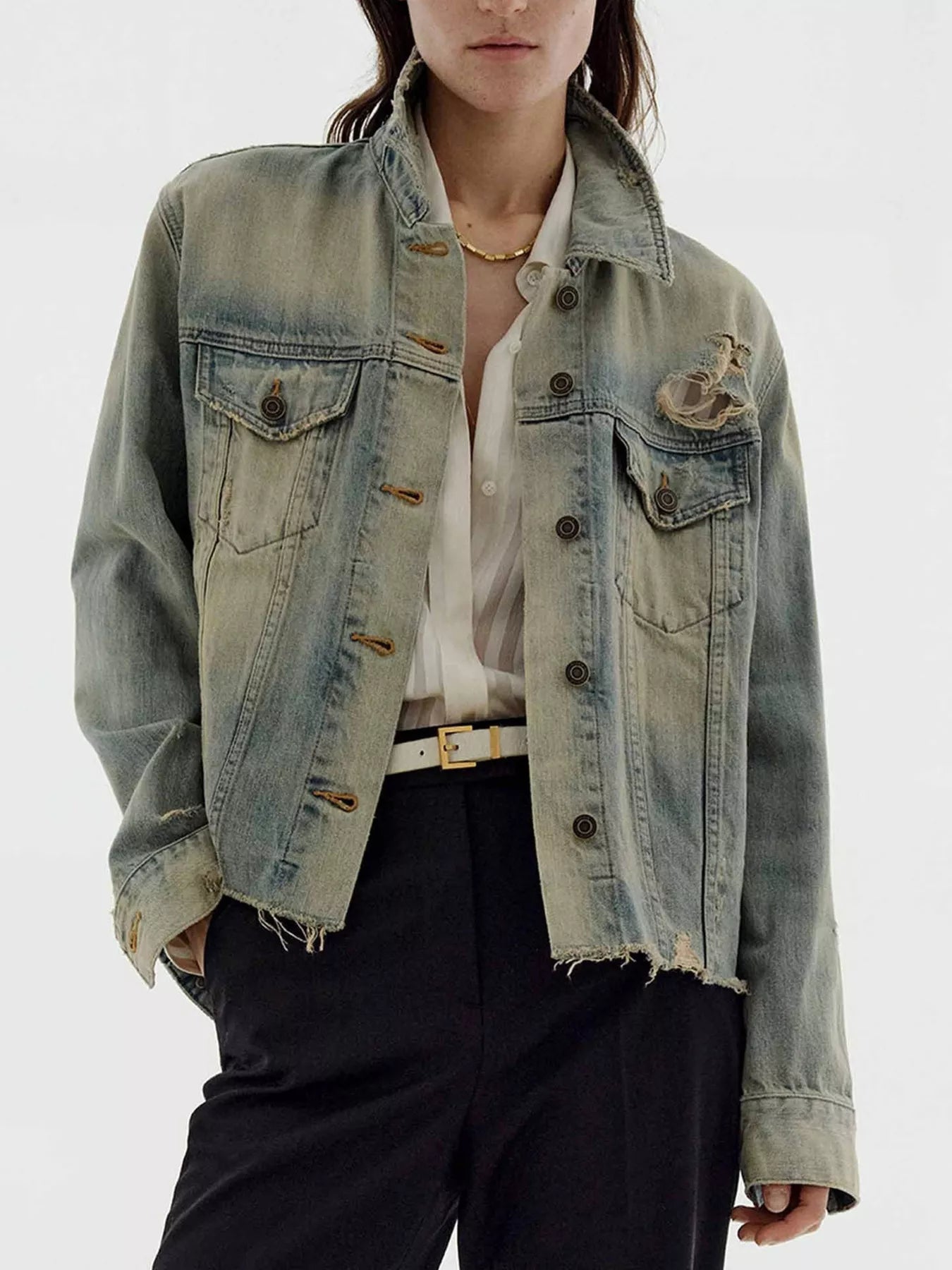 Distressed Wash Button Up Denim Jacket - Redemption By Ashley North