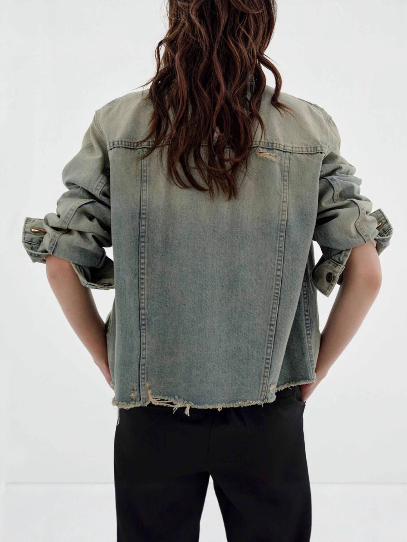 Distressed Wash Button Up Denim Jacket - Redemption By Ashley North