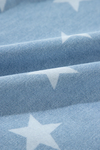 Raw hem star-embellished denim top with a collared neck from Trendsi, featuring a casual, stylish design in medium wash denim.
