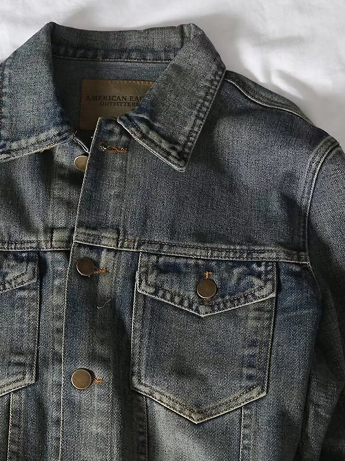 Men's plus size sea blue denim jacket with long sleeves and button-up front, stylish men's jacket by Trendsi.