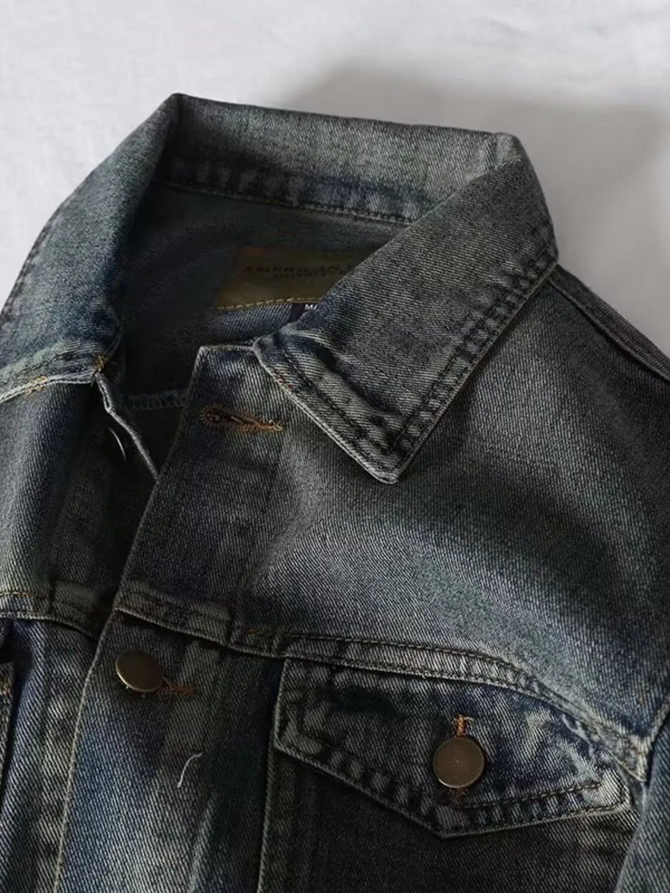 Men's plus size sea blue denim jacket with long sleeves and button-up front, casual men's jacket from Trendsi.