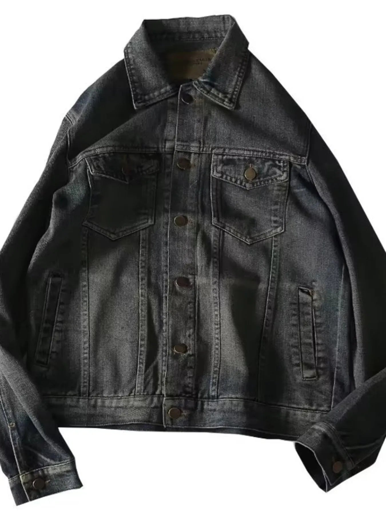Men's plus size sea blue denim jacket with long sleeves and button-up front, casual men's jacket by Trendsi
