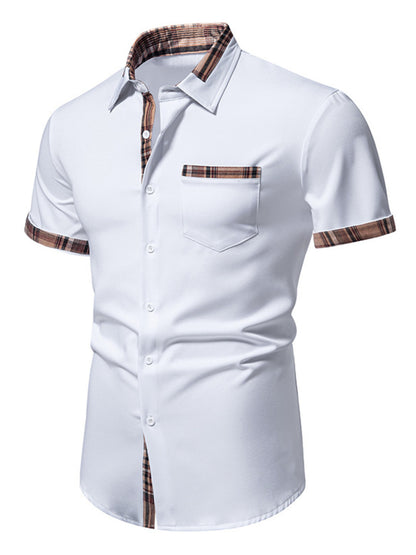 Men's short sleeve plaid trim shirt from Trendsi, black men's top with a classic plaid pattern and casual style.