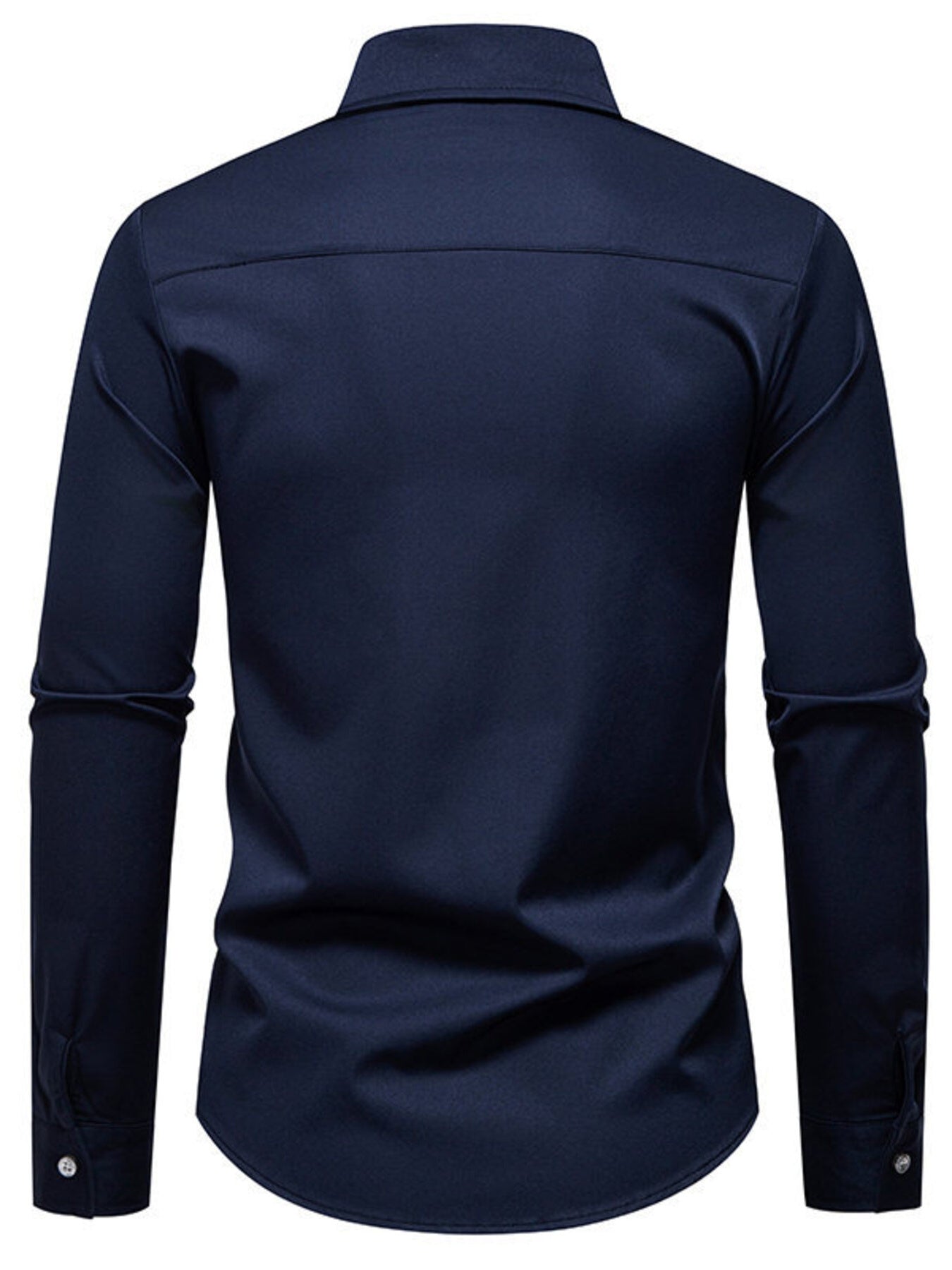 Navy blue men's slim fit long sleeve shirt from Trendsi, tailored top for a modern, fitted look.