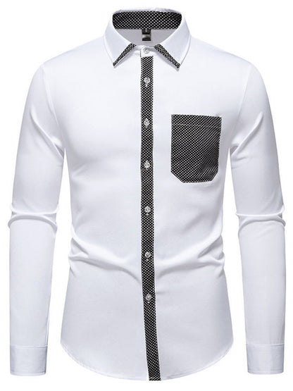 Navy blue men's slim fit long sleeve shirt from Trendsi, shown on a model, made of lightweight fabric with a classic collar.