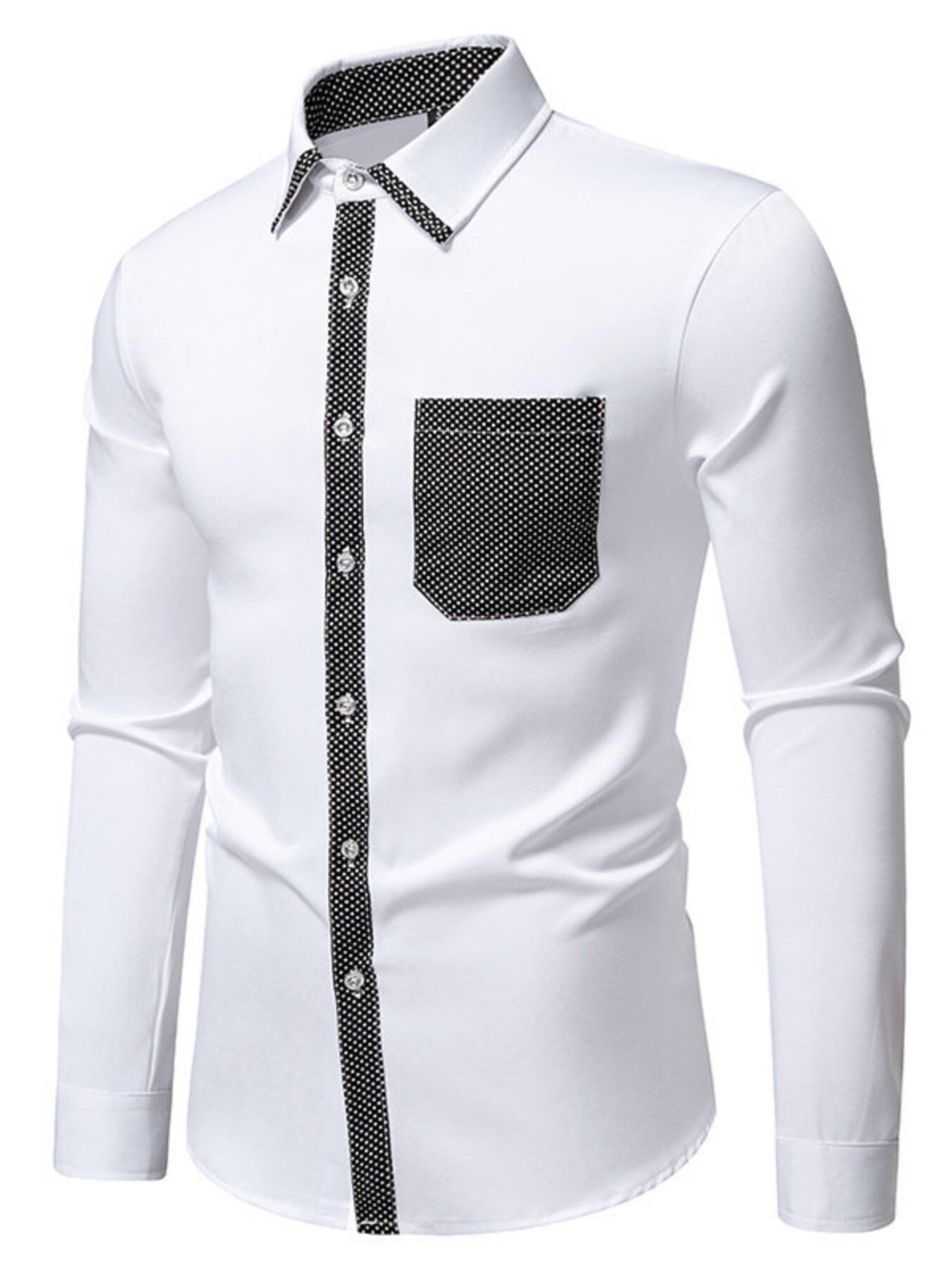 Navy blue men's slim fit long sleeve shirt from Trendsi, styled as a men's top, displayed on a mannequin.