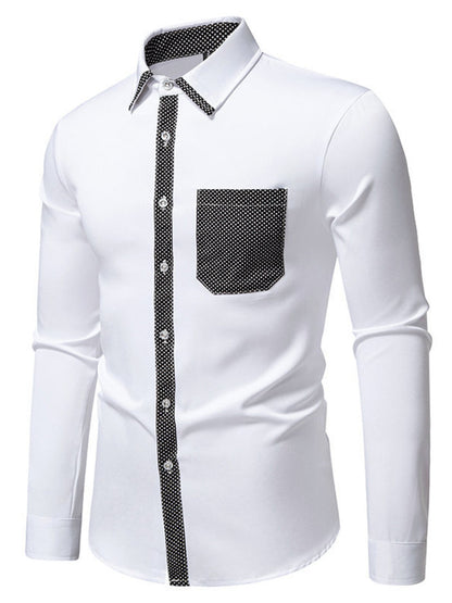 Navy blue men's slim fit long sleeve shirt from Trendsi, styled as a men's top, displayed on a mannequin.