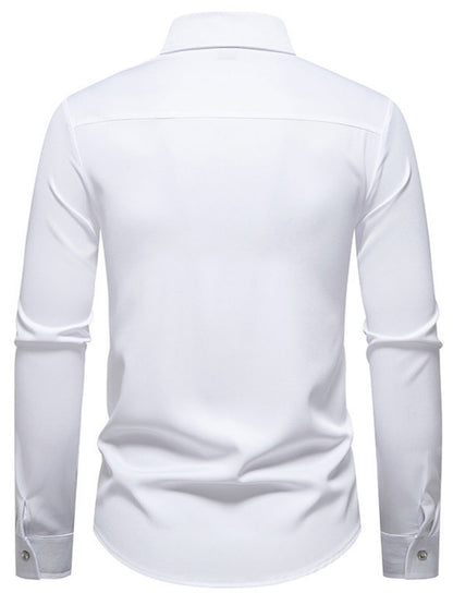 Navy blue men's slim fit long sleeve shirt from Trendsi, showcasing a tailored fit and classic collar style.