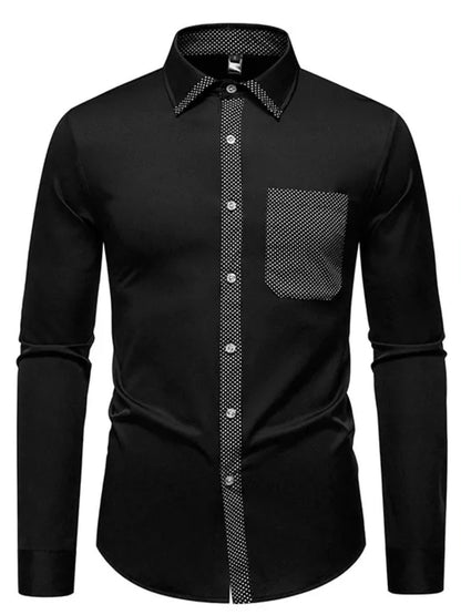Men's navy blue slim fit long sleeve shirt from Trendsi, featuring a classic men's top style with a tailored fit and button details.