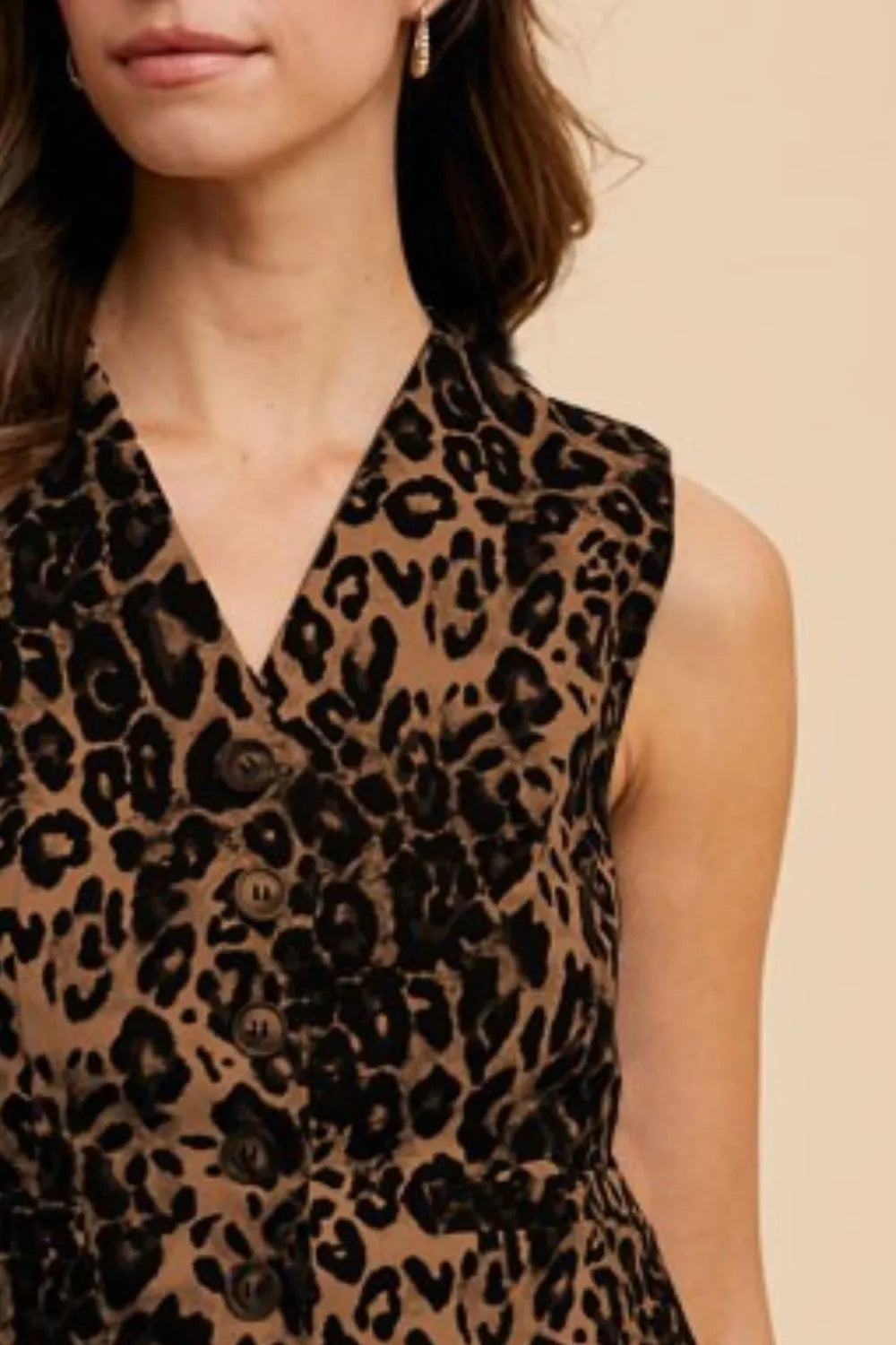 Annie Wear Stretch Leopard Denim Button Down Vest - Redemption By Ashley North
